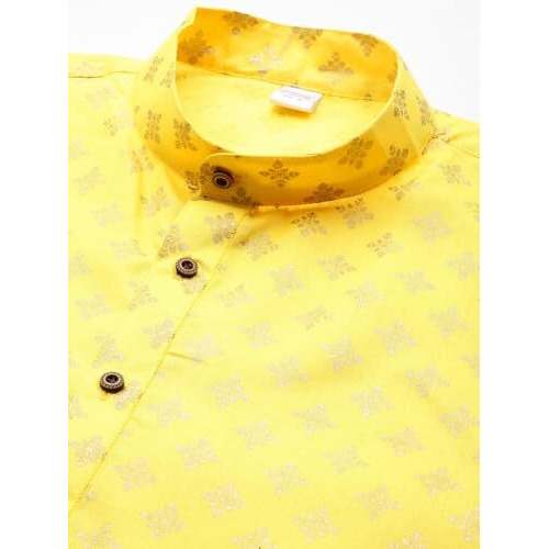 Luxrio Men's Polycotton Geometric Relaxed Kurta Yellow Gold