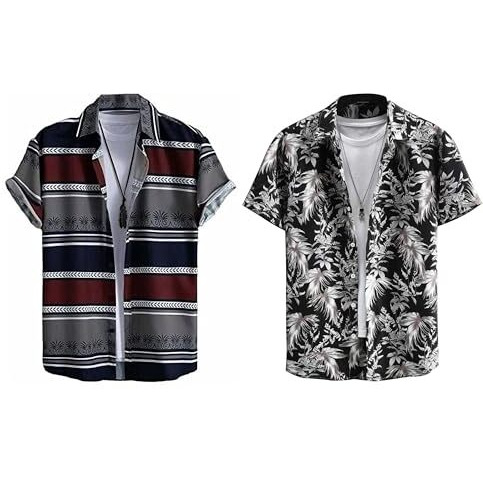 Rebelify Half Sleeve Printed Shirts For Men Regular Fit Printed Spread Collar Casual Shirt Lycra Fabric With Combo Shirt (Pack Of 2) Maroon, Black