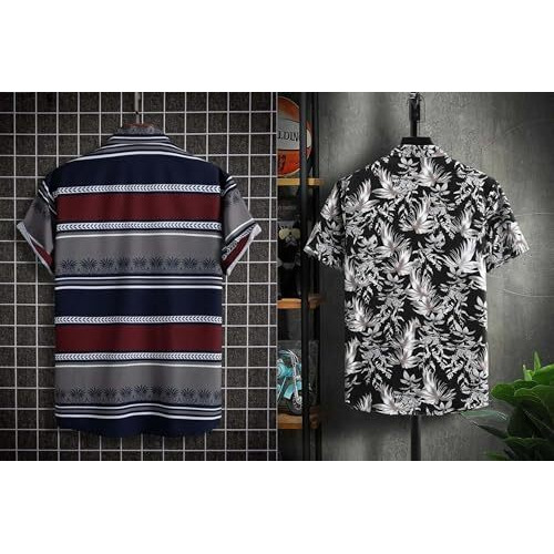 Rebelify Half Sleeve Printed Shirts For Men Regular Fit Printed Spread Collar Casual Shirt Lycra Fabric With Combo Shirt (Pack Of 2) Maroon, Black