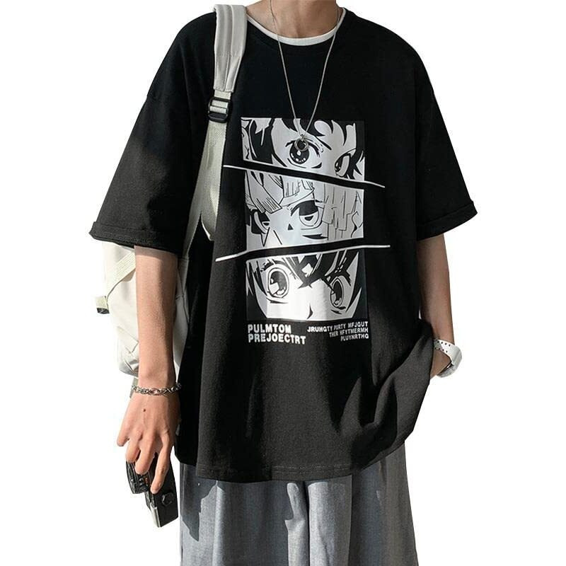 Thalasi Men's Cartoon Oversized Fit T-Shirt (Tts_661_Anime_Black