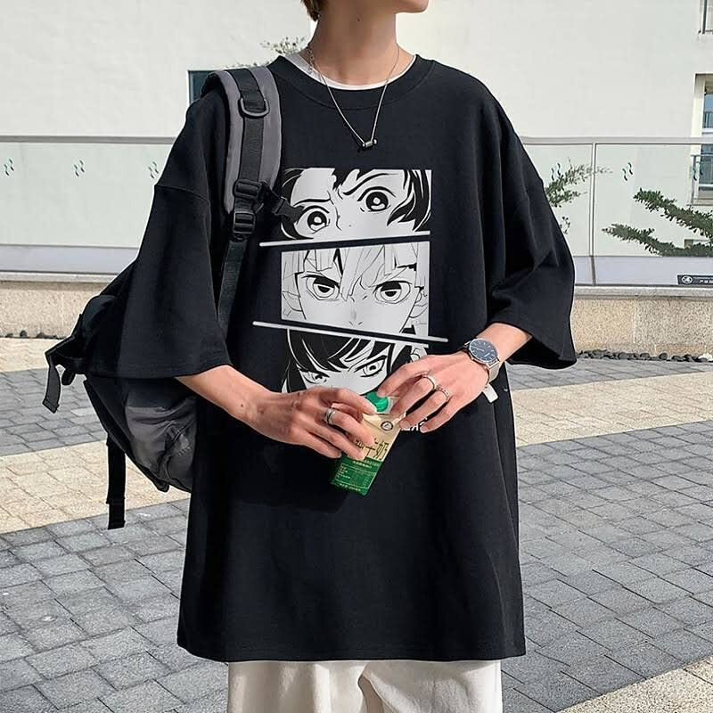 Thalasi Men's Cartoon Oversized Fit T-Shirt (Tts_661_Anime_Black