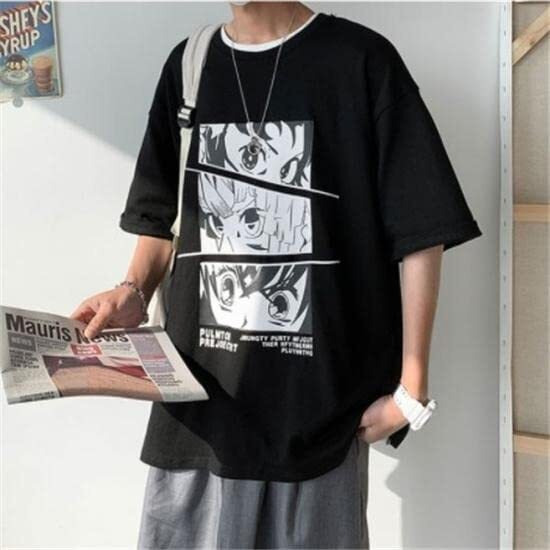 Thalasi Men's Cartoon Oversized Fit T-Shirt (Tts_661_Anime_Black