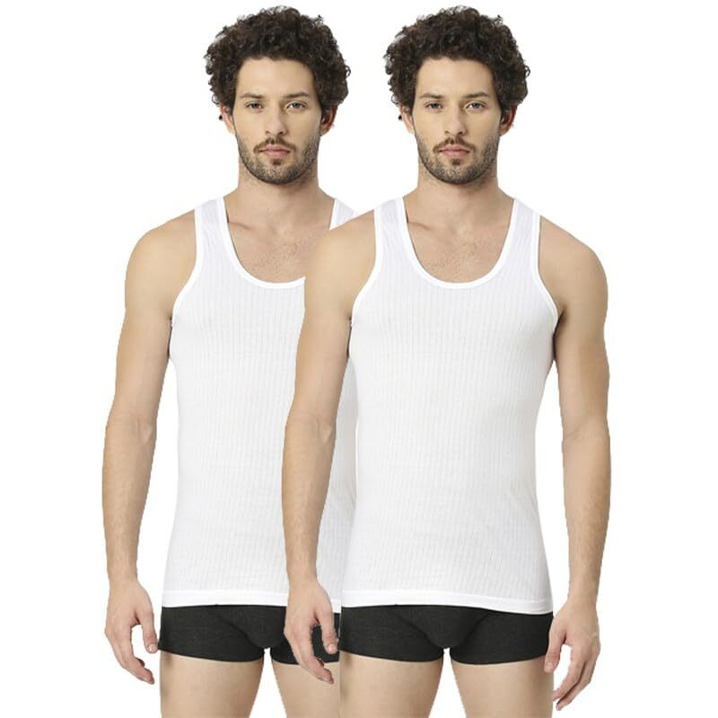 Vip Frenchie Men's Elite Super Combed Regular Fit White Cotton Vest (Pack Of 2-90Cm)