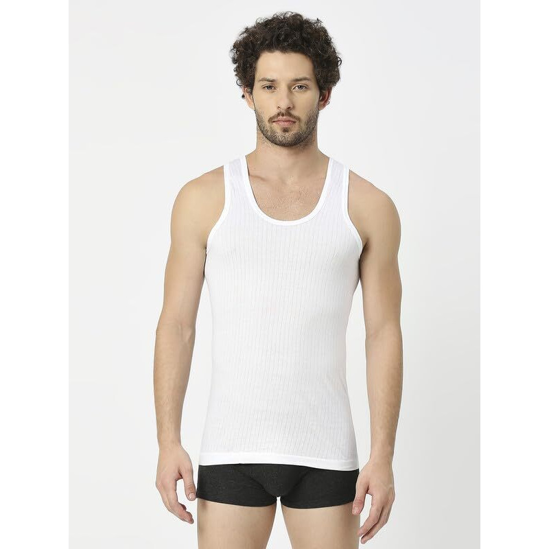 Vip Frenchie Men's Elite Super Combed Regular Fit White Cotton Vest (Pack Of 2-90Cm)