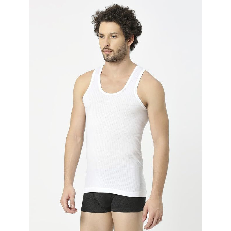 Vip Frenchie Men's Elite Super Combed Regular Fit White Cotton Vest (Pack Of 2-90Cm)
