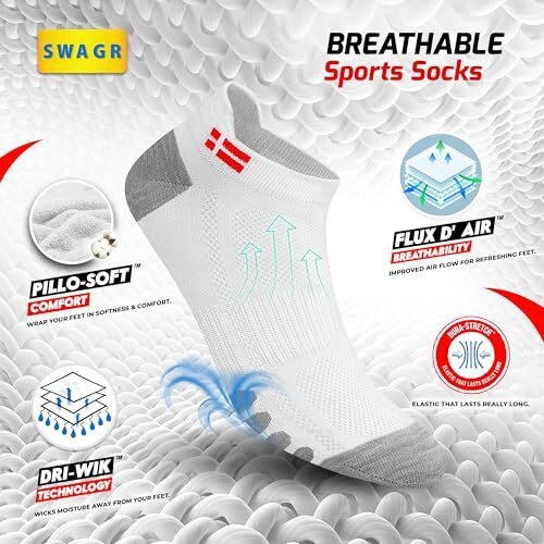 Swagr Cotton 6 Pairs Sports Socks For Men Ankle Length Athletic Running Socks, Pack Of 6, Free Size, White