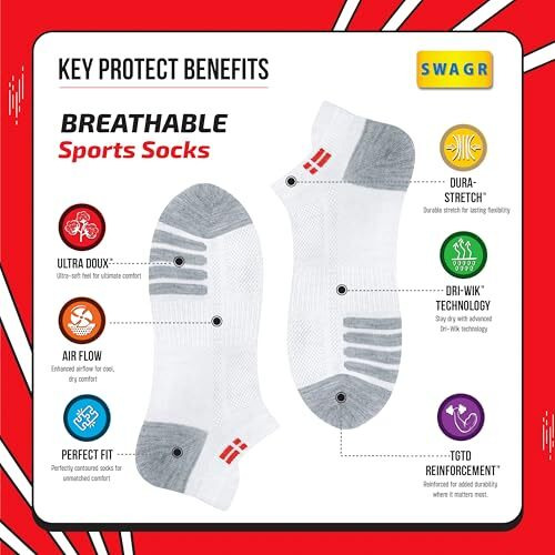 Swagr Cotton 6 Pairs Sports Socks For Men Ankle Length Athletic Running Socks, Pack Of 6, Free Size, White