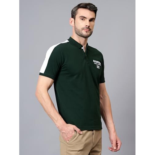 Cantabil Bottle-Green Regular Fit Printed Polo Neck Half Sleeve Casual T-Shirt For Men | Half Sleeves Polo Neck T-Shirts For Men | Mens Polo Neck T-Shirt (Mtsh00532_Bottlegreen_L)