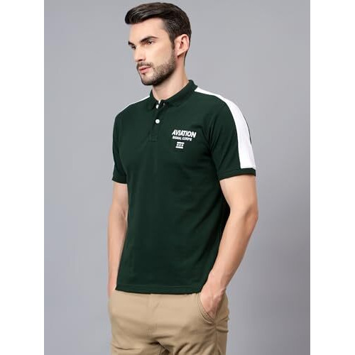Cantabil Bottle-Green Regular Fit Printed Polo Neck Half Sleeve Casual T-Shirt For Men | Half Sleeves Polo Neck T-Shirts For Men | Mens Polo Neck T-Shirt (Mtsh00532_Bottlegreen_L)