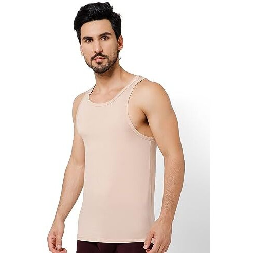 Oxyzone Men's Round Neck Modal Vest - Breathable, Odor-Free, Regular Fit, Sleeveless Baniyan - Super Soft Comfort Fit Innerwear - Skin - Xl