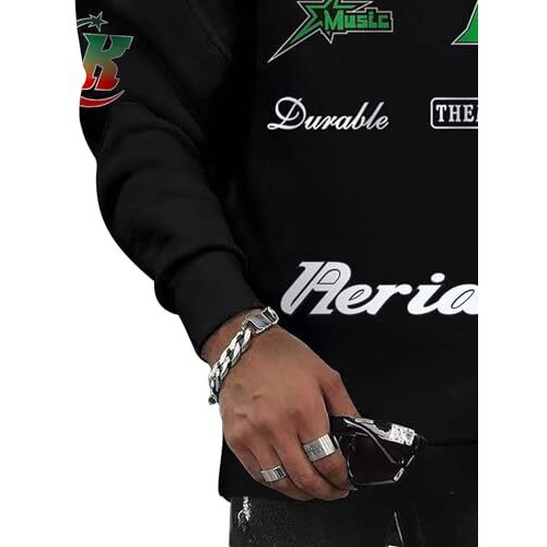 Jump Cuts Black Cotton/Polyester Printed Long Sleeve Crew Neck T-Shirt For Men, Size Xl
