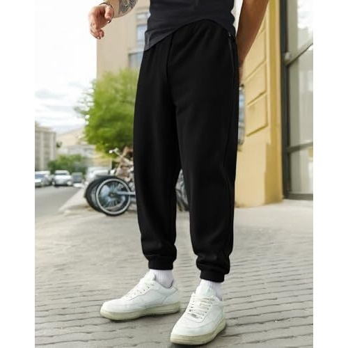 Bewakoof Men Jet Black Casual Jogger Pants With Zipper, Large