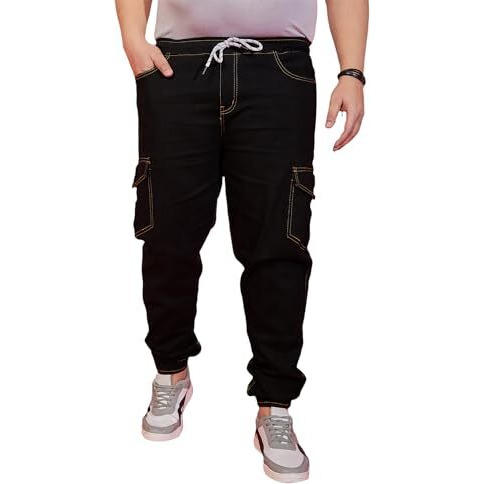 Bigbanana Plus Size Men's Regular Fit Washed Jeans (Jockson,Black,8Xl)