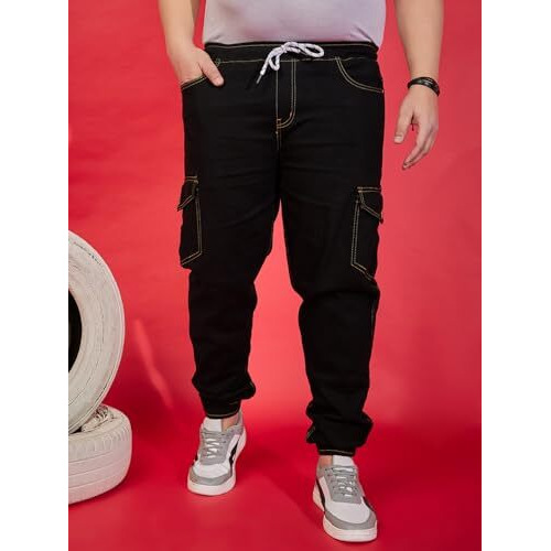 Bigbanana Plus Size Men's Regular Fit Washed Jeans (Jockson,Black,8Xl)