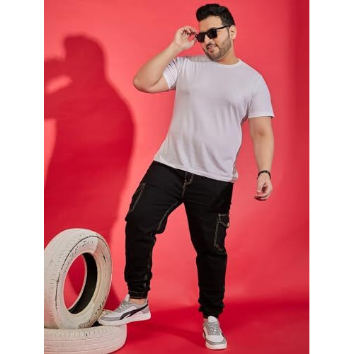 Bigbanana Plus Size Men's Regular Fit Washed Jeans (Jockson,Black,8Xl)