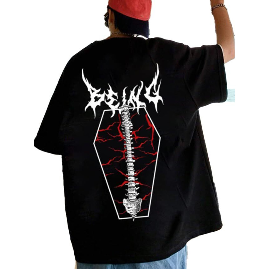 Thalasi Pure 100% Cotton Back Anime Printed Oversized Tshirt For Men - Black Stylish Half Sleeve Oversize Round Neck Baggy Men T-Shirts - Down Shoulder Baggy Loose Black T Shirts For Men & Boys