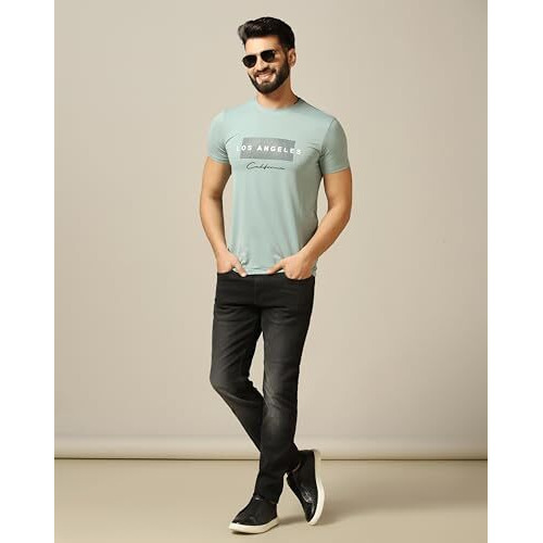 Tagdo Men Textured Printed Half Sleeve Round Neck Tshirt Pack Of 2 (Men-Combo-5162-Mnt-5163-Blk-L)