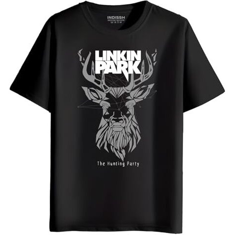 Indissh Music Band Linkin-A4 Printed Regular Half Sleeves Cotton T-Shirt - Xl | Black