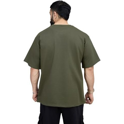 Fuaark Mens Refined Half Sleeve Cotton Oversized Fit Printed Dropshoulder T-Shirt (Olive, Xl)