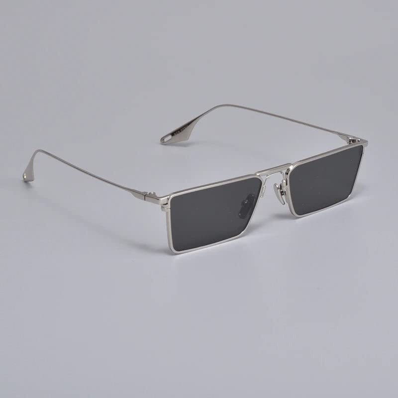 Huvora Premium Rectangular Modern Alloy Square Sunglasses For Men Women Stylish Lightweight Uv Protected Fancy Goggles With Metal Hinges (Silver Black)