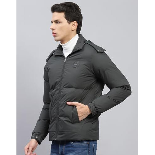 Monte Carlo Mens Dark Green Solid Detachable Hood Full Sleeve Jacket (224066744-2-40)