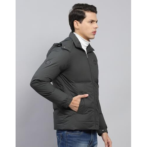 Monte Carlo Mens Dark Green Solid Detachable Hood Full Sleeve Jacket (224066744-2-40)