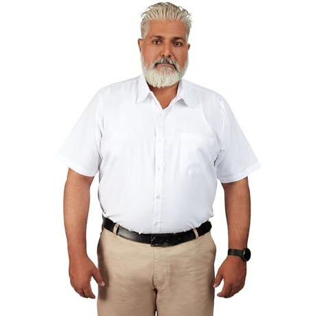 Markrich Men's Regular Half Spread Collar |Plus Size Stylish Solid Casual Short Sleeve | Shirt Crafted With Comfort Fit For Office & Everyday Wear (Ss23Mshtfs115W_White