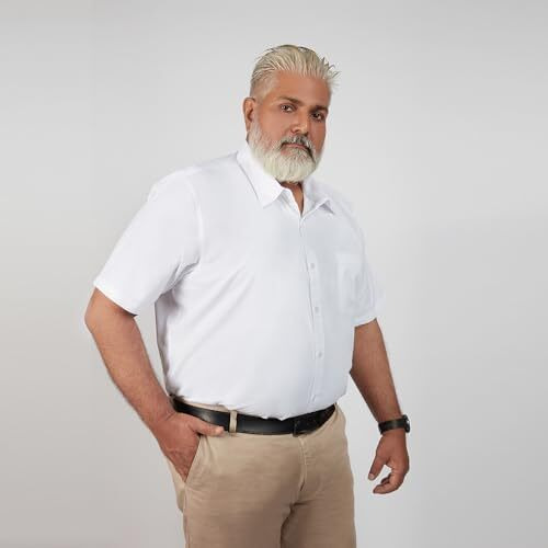 Markrich Men's Regular Half Spread Collar |Plus Size Stylish Solid Casual Short Sleeve | Shirt Crafted With Comfort Fit For Office & Everyday Wear (Ss23Mshtfs115W_White