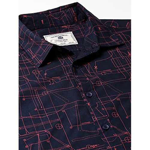 Dennis Lingo Men's Cotton Printed Slim Fit Casual Shirt (C791_Navy, Medium)