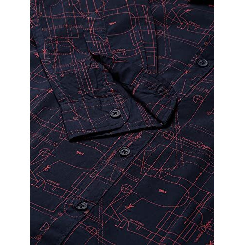 Dennis Lingo Men's Cotton Printed Slim Fit Casual Shirt (C791_Navy, Medium)