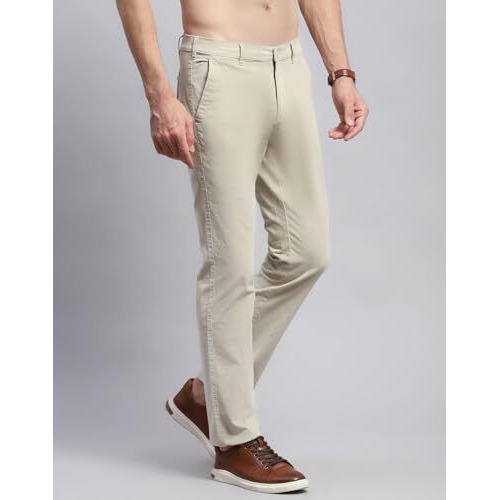 Monte Carlo Mens Beige Solid Trouser (2240860090Cf-2-34)