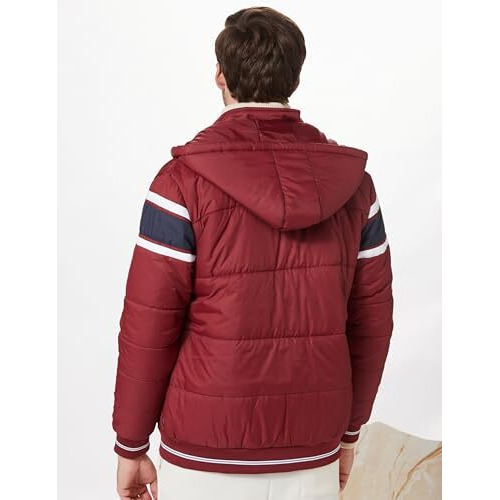 Amazon Brand - Symbol Men's Quilted Hooded Bomber Jacket (Aw20-Qh-Hs-05_Maroon_Xl)