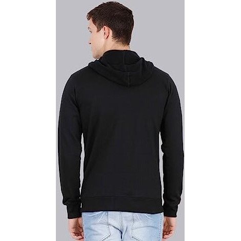 Fleximaa Men's Cotton Black Color Full Zipper Sweatshirt Regular Hoodies With Kangaroo Pocket L Size