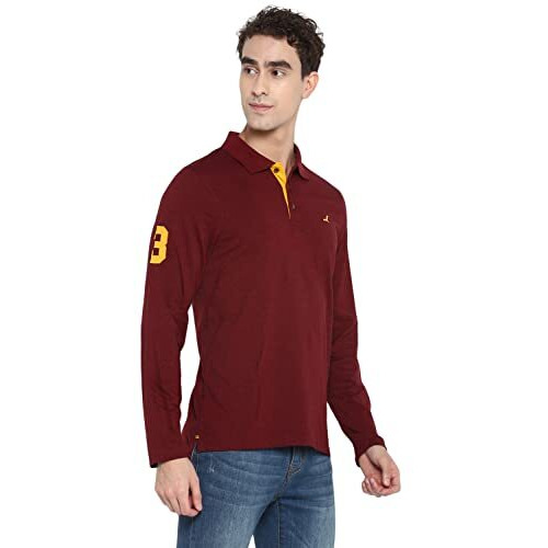 American Crew Polyester Full Sleeves Polo Regular Fit Tshirt For Men (Ac353_Tibetan Red_Xxl)