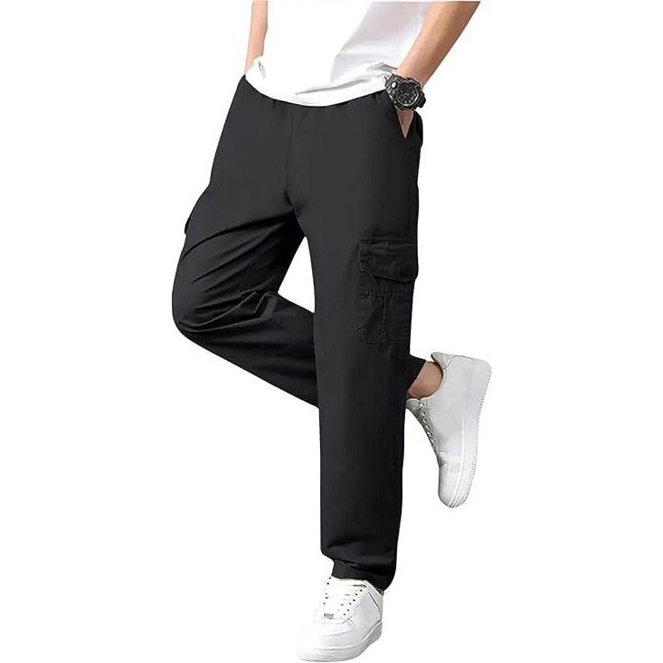Vogaan Casual Solid Men's Regular Fit Drawstring Cargo Pants With Multiple Pockets | Cotton Cargos For Men (Black_32)