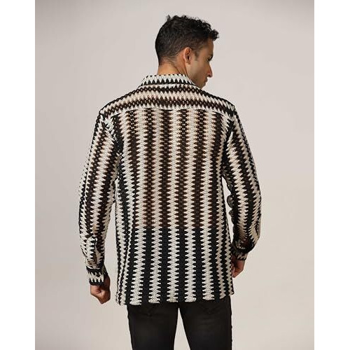 Dhruvi Trendz Men's Crochet Stripe Regular Fit Shirt (Dt-Ms-6162_Black L)