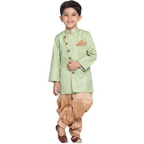 Jbn Creation Boys Cotton Blend Mint Green And Rose Gold Indowestern Sherwani And Dhoti Set_Jbnbciw124Mgncdrg_32