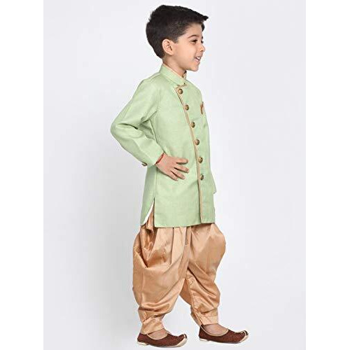Jbn Creation Boys Cotton Blend Mint Green And Rose Gold Indowestern Sherwani And Dhoti Set_Jbnbciw124Mgncdrg_32