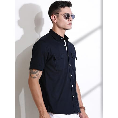 Thomas Scott Men Solid Slim Fit Half Sleeve Casual Shirt(Ccks012_Black_S)