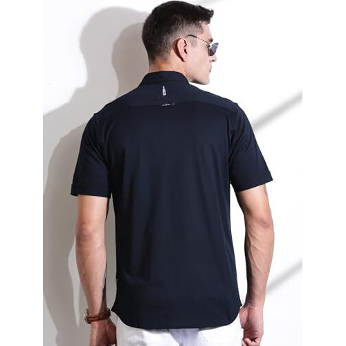 Thomas Scott Men Solid Slim Fit Half Sleeve Casual Shirt(Ccks012_Black_S)