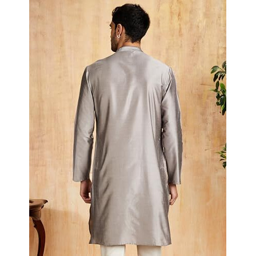 Amazon Brand - Symbol Men's Festive Solid Long Kurta (Regular Fit) (Sy-A22-Mna-Etk-01_L.Grey_L)