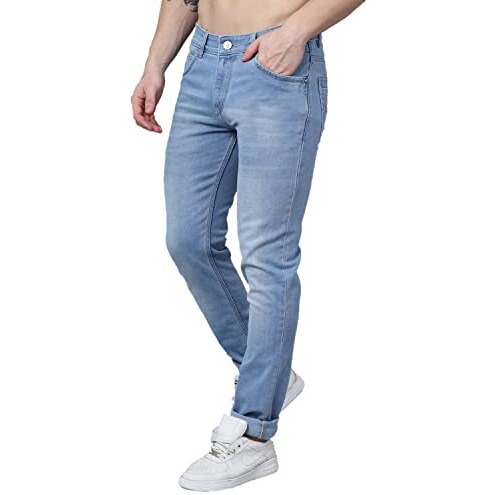 Cantabil Solid Jeans Flat Front Mid Rise Full Length Regular Fit Casual Jeans For Mens | Jeans For Mens | Mens Full Length Casual Jeans (Mdnm00162_Lightcarbonblue_38)