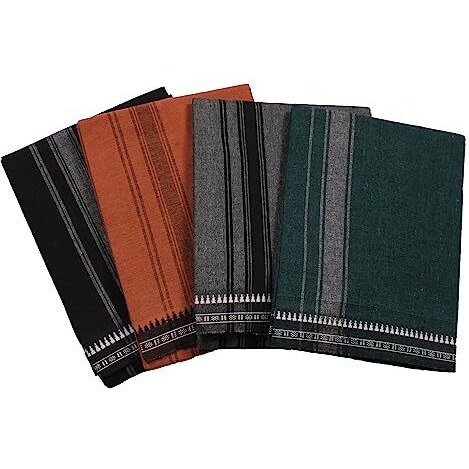 Tharunsha Elite Cotton Men's Single Dhoti -1.9 Mtrs Kerala Dhoti Set Of 4 (Multicolor)