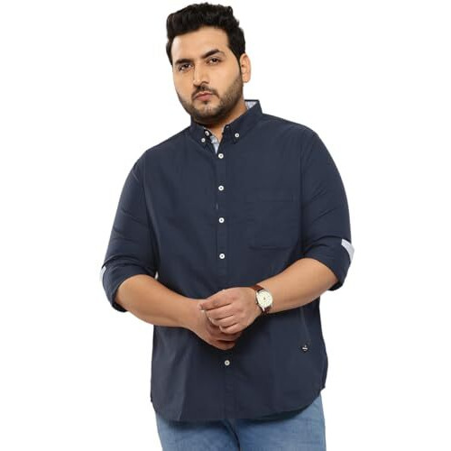 Thomas Scott Mens Plus Size 100% Cotton Full Sleeves Solid Casual Shirt (Ts1427_Navy, 6Xl)