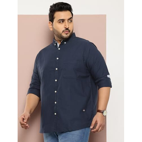 Thomas Scott Mens Plus Size 100% Cotton Full Sleeves Solid Casual Shirt (Ts1427_Navy, 6Xl)