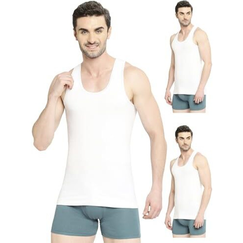 Vip Nawab Men's Round Neck Regular Fit Vest Cotton Innerware-95Cm (Pack Of 3) White, Xl
