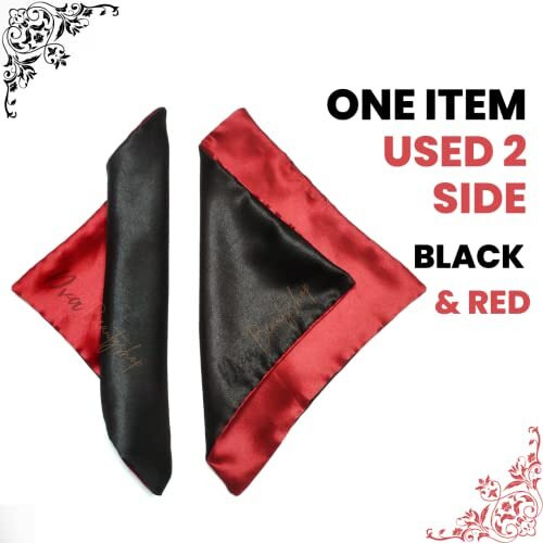 Dvabeautyshop Malbury Silk Satin Pocket Square Wedding Suits Handkerchiefs, Duo (Men (Regular), Black&Red, 1)