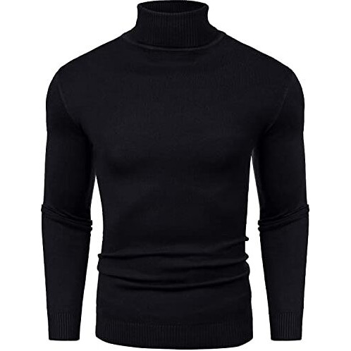 Denimholic Men's Cotton Turtle Neck Sweater (Basic-Ghost_Black_Large)