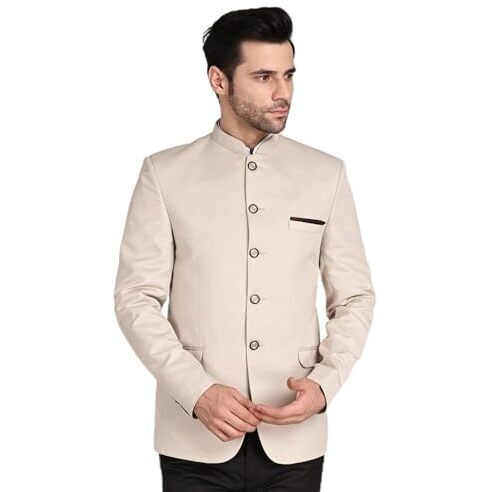 Tahvo Men's Single Breasted Linen Slim Fit Blazer For Occasion, Weddings, Party Beige