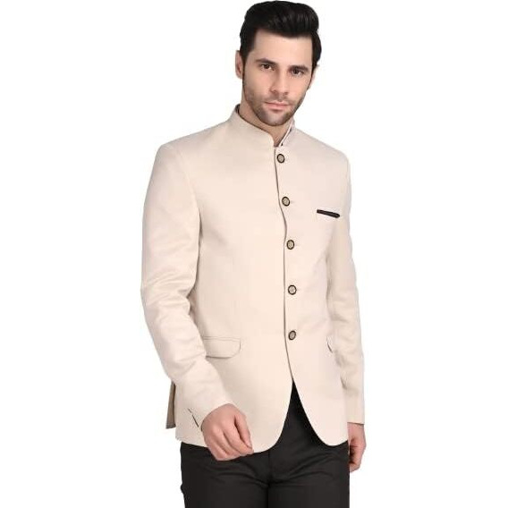 Tahvo Men's Single Breasted Linen Slim Fit Blazer For Occasion, Weddings, Party Beige